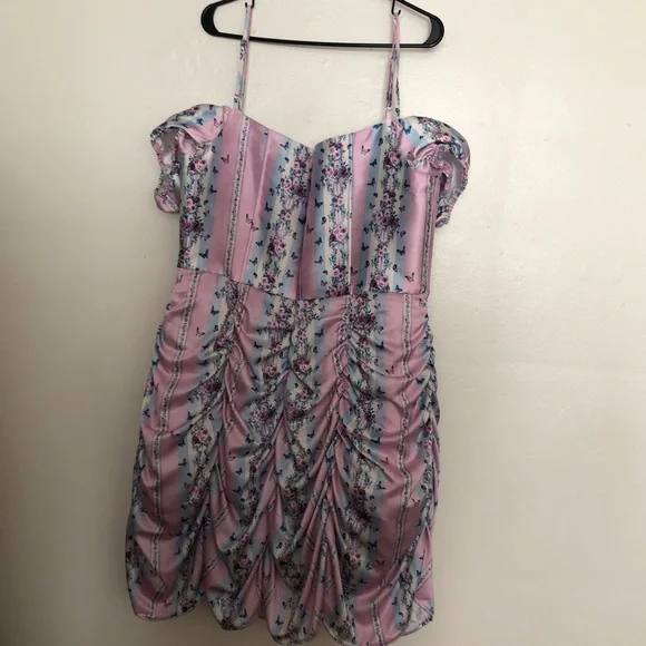 NWT Sold Out Sugar Thrillz Butterfly Stripe Dress with Ruched Skirt - Picture 6 of 10